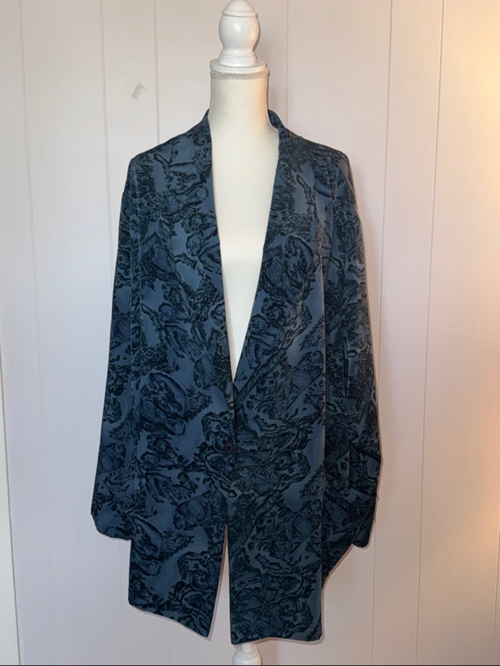 Vintage MC Women's Dark Blue Patterned Career Blazer Jacket Size 4X